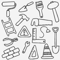Reihe von Bausymbolen. Doodle-Vektor-Illustration mit Werkzeugen für den Bau. vektor