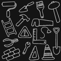 Bausymbole. Doodle-Vektor-Illustration mit Werkzeugen für den Bau.