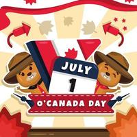 två glada bäver firar o'canada day vektor