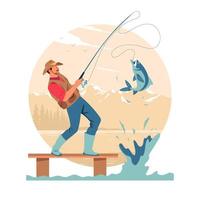 Fischer, der an einem Dock fischt