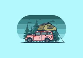 Camping auf dem Dach der Autoillustration vektor