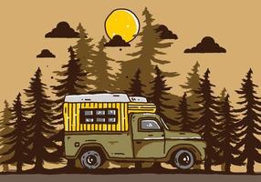 holzwohnmobil in der waldillustration vektor