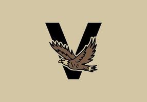Strichzeichnungen Illustration des fliegenden Adlers mit v Anfangsbuchstaben vektor