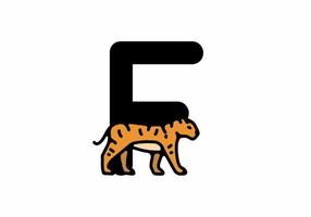 linie kunstillustration des tigers mit f-anfangsbuchstaben vektor