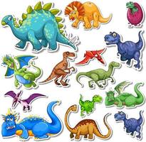 klistermärke uppsättning av olika dinosaurier tecknad vektor