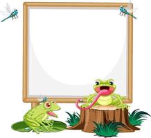 leeres Holzschild mit Frosch im Cartoon-Stil