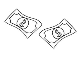 hand gezeichnete illustration einer banknote mit einem dollarzeichen