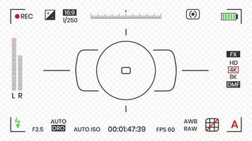 Kamera-Sucher-Video- oder Fotorahmen-Recorder flache Design-Vektorillustration. digitalkamera-sucher mit belichtungseinstellungen und fokussiergittervorlage. vektor