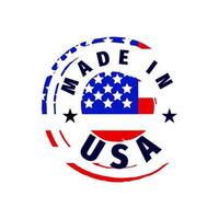 T-Shirt-Druck hergestellt in den USA in Form eines Stempels mit amerikanischer Flagge, Sternen und Streifen. Vektor-Illustration. auch als Vorlage für Grußkarten, Poster. 4. juli konzept vektor