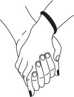 romantischer Händedruck. zwei Hände. Strichzeichnungen romantischer Hauch von Liebespalmen, Symbol für Zusammengehörigkeit und Sicherheit, Vektorillustrationskonzept für Zusammengehörigkeit und Sicherheit