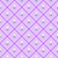 söt frangipani plumeria element lila violett lila diagonal rand randig linje lutning rutig pläd tartan buffel scott gingham mönster fyrkantig bakgrund vektor tecknad illustration picknickmatta