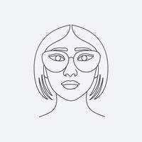 skönhet asiatisk kvinna ansikte linjekonst med abstrakt modell flicka i glasögon vektor