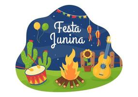 festa junina eller sao joao firande tecknad illustration gjort mycket livlig genom att sjunga, dansa samba och spela traditionella spel kommer från Brasilien vektor