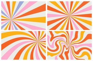 Stellen Sie Säurewellen-Regenbogenlinienhintergründe im Hippie-Stil der 1970er 1960er Jahre ein. Karnevalstapete Muster Retro Vintage 70er 60er Groove. psychedelische Plakathintergrundsammlung. Vektor-Design-Illustration vektor