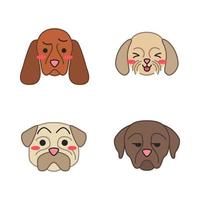 hunde süße kawaii vektorfiguren. Tiere mit traurigen Schnauzen. gespülter Mops. Lachender Shih Tzu. unamüsierter Rottweiler. lustiges Emoji, Aufkleber, Emoticon-Set. isolierte karikaturfarbillustration vektor