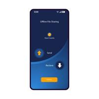 Offline-Filesharing-Manager-Smartphone-Schnittstellenvektorvorlage. mobile App-Seite dunkelblaues Design-Layout. Datei, Medienübertragung, Empfangsbildschirm. flache Benutzeroberfläche für die Anwendung. Datenspeicher. Telefonanzeige vektor