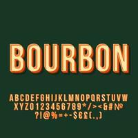 Bourbon Vintage 3D-Vektor-Schriftzug. retro fette schrift. Pop-Art-stilisierter Text. buchstaben, zahlen, symbole im alten schulstil. 90er, 80er Poster, Banner-Typografie-Design. dunkelgrüner Hintergrund vektor