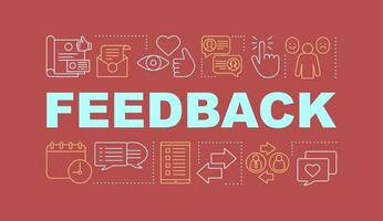 feedback ord begrepp banner. medarbetarnas engagemang. kundnöjdhet. isolerade bokstäver typografi idé med linjära ikoner. recensioner och råd. vektor kontur illustration