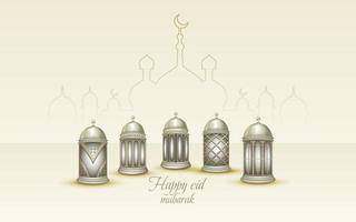 islamisk hälsning eid mubarak kortmall, bakgrund med lykta vektor