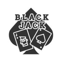 Blackjack-Glyphen-Symbol. Kartenspiel. einundzwanzig. Kasino. Silhouettensymbol. negativer Raum. vektor isolierte illustration