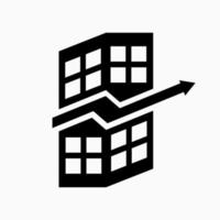 Gebäude und Pfeilsymbol. für Logo, Symbol. Schwarz-Weiß-Symbol. Finanzlogo vektor