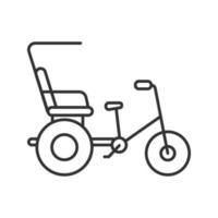 Lineares Symbol für Fahrradrikscha. dünne Liniendarstellung. Velotaxi, Fahrradtaxi. Kontursymbol. Vektor isoliert Umrisszeichnung