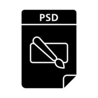 Glyph-Symbol für PSD-Datei. geschichtetes Bilddateiformat. Silhouettensymbol. negativer Raum. vektor isolierte illustration