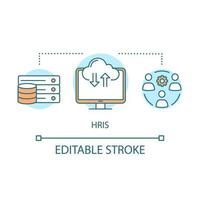 hris-Programmkonzept-Symbol. dünne linienillustration der rekrutierungssoftwareidee. Personalinformationssystem. Mitarbeiterdaten. HR-Ressource. ERP-Programm. Vektor isoliert Umrisszeichnung. editierbarer Strich