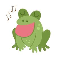 Vektor singender Frosch. lustiges Waldsumpftier. niedliche waldillustration für kinder lokalisiert auf weißem hintergrund. grüne Cartoon-Kröte-Symbol