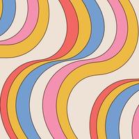 Retro-gestreifter Hintergrund im Stil der 70er Jahre. abstrakte Vintage-Kulisse. Regenbogenvektorillustration im einfachen linearen Stil - Designvorlagen - Hippie-Stil vektor