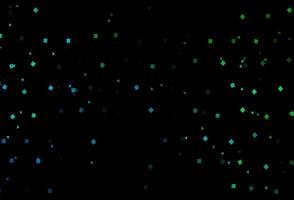 dunkelblaue, grüne Vektorvorlage mit Kristallen, Kreisen, Quadraten. vektor