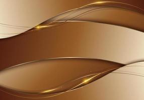 abstrakte luxusbraune welle und goldene linien mit lichteffekthintergrund vektor