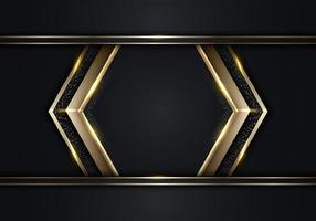 modern lyx banner mall design svart pil trianglar och gyllene glitter 3d guld ränder linje ljus gnistor på mörk bakgrund vektor