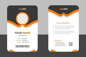 modern och ren mall för affärsid-kort. professionell id-kort designmall med orange färg. företags moderna affärsid-kort designmall. företag anställd id-kort mall. vektor
