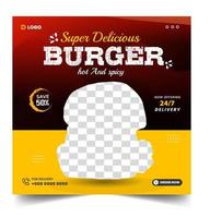 utsökt hamburgare mat meny sociala medier post banner designmall. vektor