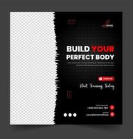 Fitness-Studio-Social-Media-Post-Banner-Vorlage mit schwarzer und roter Farbe, Fitnessstudio-Social-Media-Banner, Vektorillustration vektor