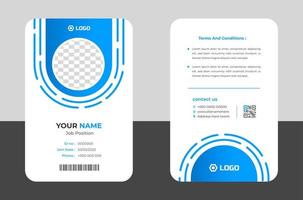 moderne und saubere visitenkartenvorlage. professionelle id-kartenentwurfsvorlage mit blauer farbe. Corporate Design-Vorlage für moderne Visitenkarten. vorlage für einen mitarbeiterausweis des unternehmens.