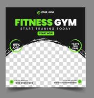 Fitness-Studio-Social-Media-Post-Banner-Vorlage mit schwarzer und grüner Farbe, Fitnessstudio, Training, Fitness und Sport-Social-Media-Post-Banner, Fitness-Studio-Social-Media-Post-Banner-Design. vektor