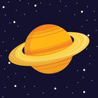 Saturn-Planet im dunklen Raum. vektor, karikaturillustration des planeten saturn
