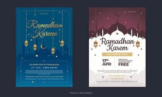 Ramadan Mubarak-Flyer. ramadan kareem satz plakate oder einladungsdesign. dekorative Retro-Grußkarte oder Einladungslayout-Design vektor
