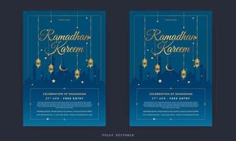 ramadan mubarak flygblad. ramadan kareem uppsättning affischer eller inbjudningar design. dekorativa retro gratulationskort eller inbjudan layout design vektor