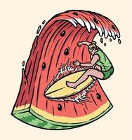 surfen auf der wassermelonenwellenillustration