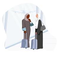 två muslimska affärsdamer på flygplatsen vektor