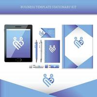 Business Template stationäres Kit mit weißem und blauem Farbdesign vektor