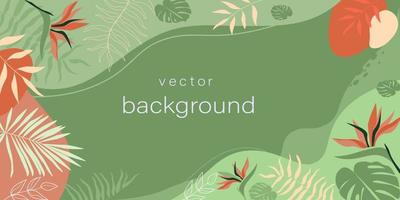 horizontale Vektordesign-Vorlagen in einem einfachen zeitgenössischen Stil mit sommerlichen tropischen Blättern, abstrakten Formen, mit Platz zum Kopieren von Text, Desktop-Hintergründen in sozialen Medien. vektor