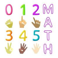 Zahlensatz bis 5 und Fingerzählen für Kopfrechnenschule, Studio, Mathekurs, kreative Kinder. Mathematik. Vektorillustrationskonzept des modernen Designs für Netz- und bewegliche Websiteentwicklung