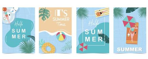 Party-Sommerzeit-Postkarte mit Pool und Strand im Tageshintergrund vektor