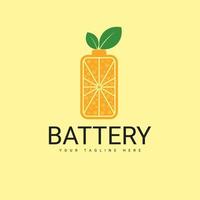 Batterie-Logo-Design mit einer Kombination aus Zitrusfrüchten vektor