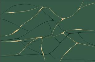 Vektor Stock Illustration der japanischen Kintsugi-Technik. abstrakter Hintergrund aus grünem Marmor-Achat-Granit-Mosaik mit Goldadern. gefälschte bemalte Textur aus Kunststein.