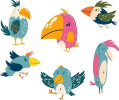 Papageien gesetzt. exotische Vögel. ideal für Kinderkarten, Drucke und Grußkarten. isolierte Vektor-Clipart-Illustration. vektor